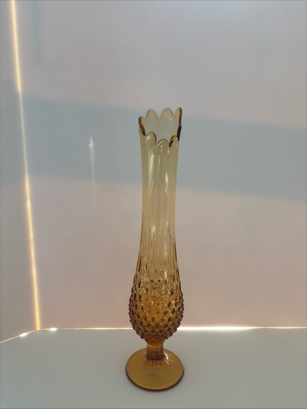 Vtg Fenton Amber Hobnail Pedestal Base Glass Vase 14.5”
